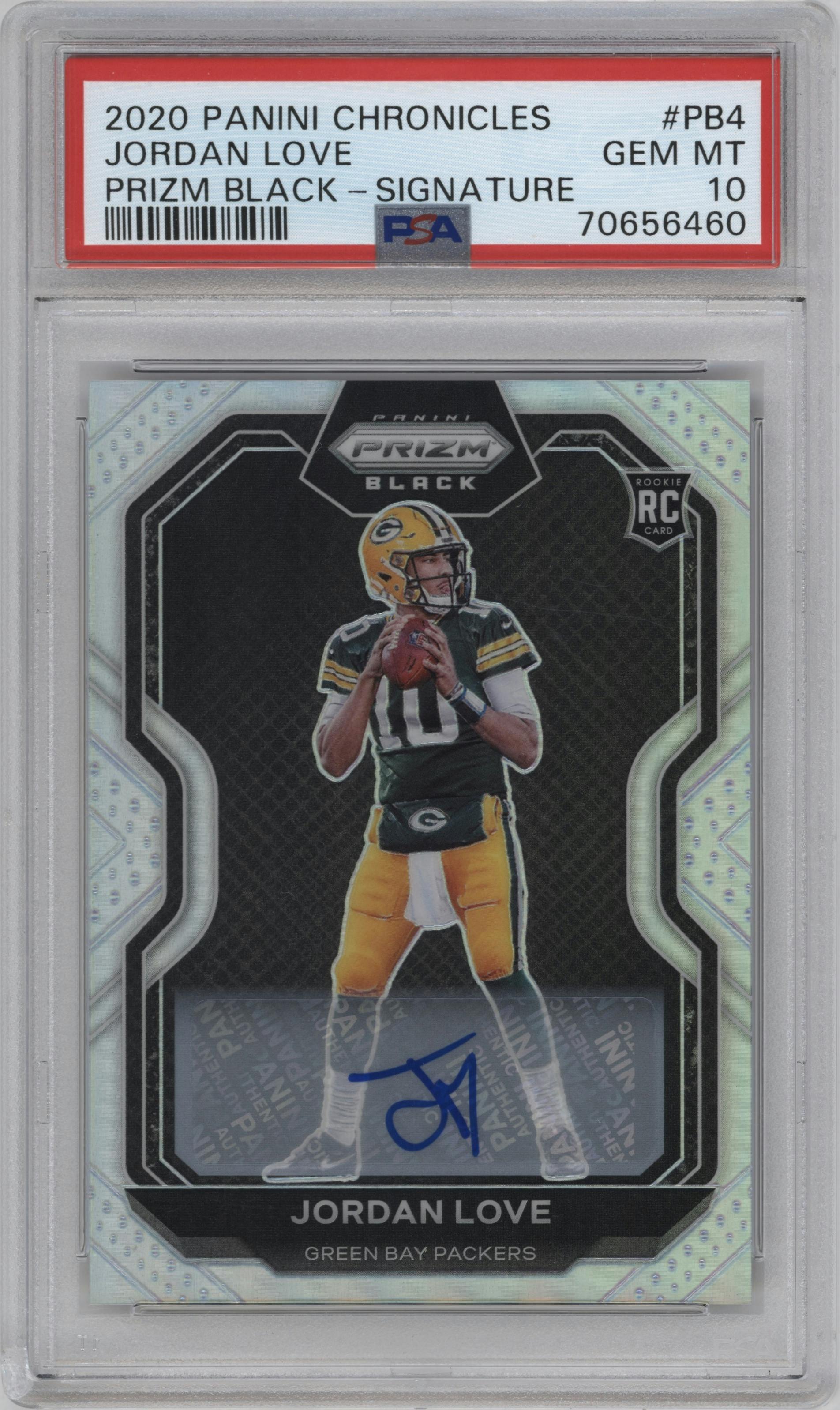 Jordan Love from the 2020 Panini Chronicles set graded by PSA and given an overall grade of 10.