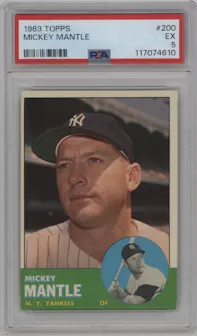 Mickey Mantle from the 1963 Topps set graded by PSA and given an overall grade of 5.