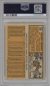 Mickey Mantle from the 1963 Topps set graded by PSA and given an overall grade of 5.