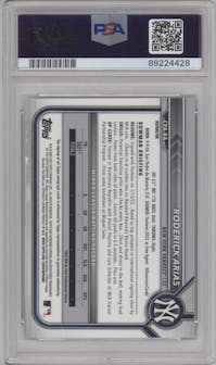 Roderick Arias from the 2022 Bowman Chrome set featuring a Refractor parallel graded by PSA and given an overall grade of 9.