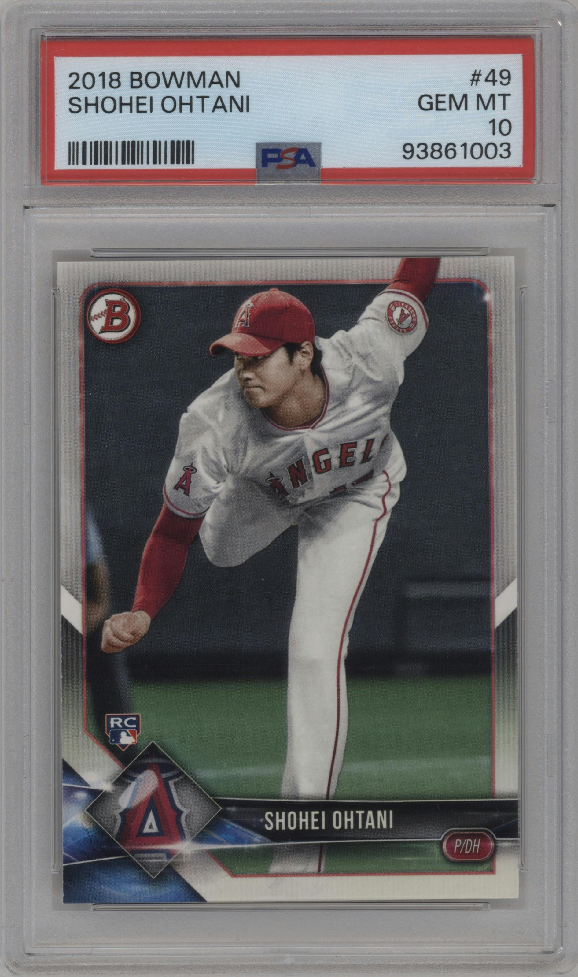 Shohei Ohtani from the 2018 Bowman set graded by PSA and given an overall grade of 10.