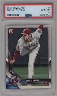 Shohei Ohtani from the 2018 Bowman set graded by PSA and given an overall grade of 10.