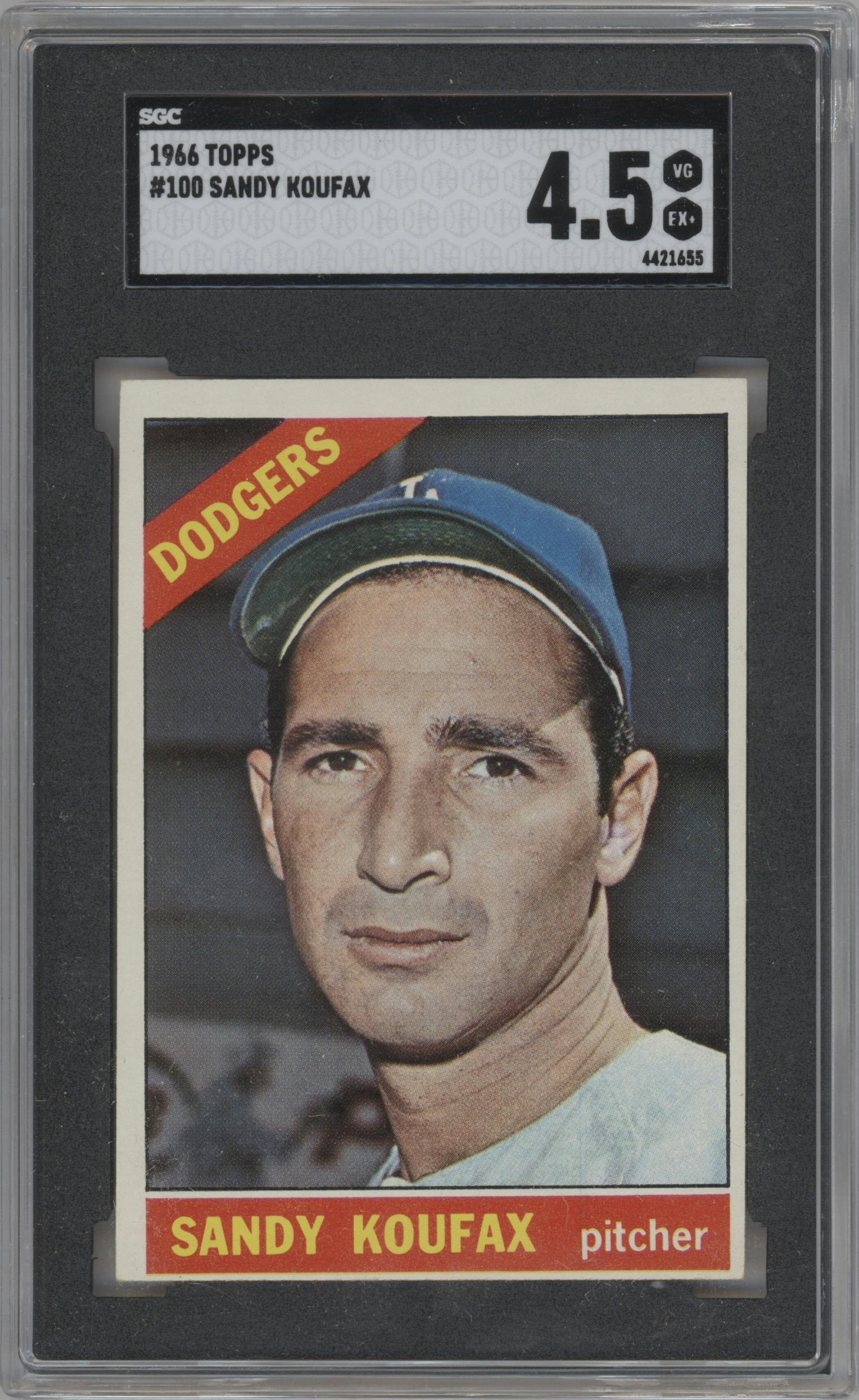 Sandy Koufax from the 1966 Topps set graded by SGC and given an overall grade of 4.5.