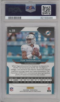 Tua Tagovailoa from the 2020 Panini Prizm set graded by PSA and given an overall grade of 10.