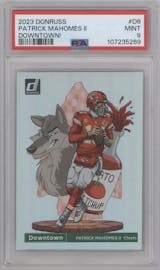 Patrick Mahomes II from the 2023 Panini Donruss set graded by PSA and given an overall grade of 9.