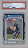 Drake Maye from the 2024 Donruss set featuring a Holo parallel graded by PSA and given an overall grade of 9.