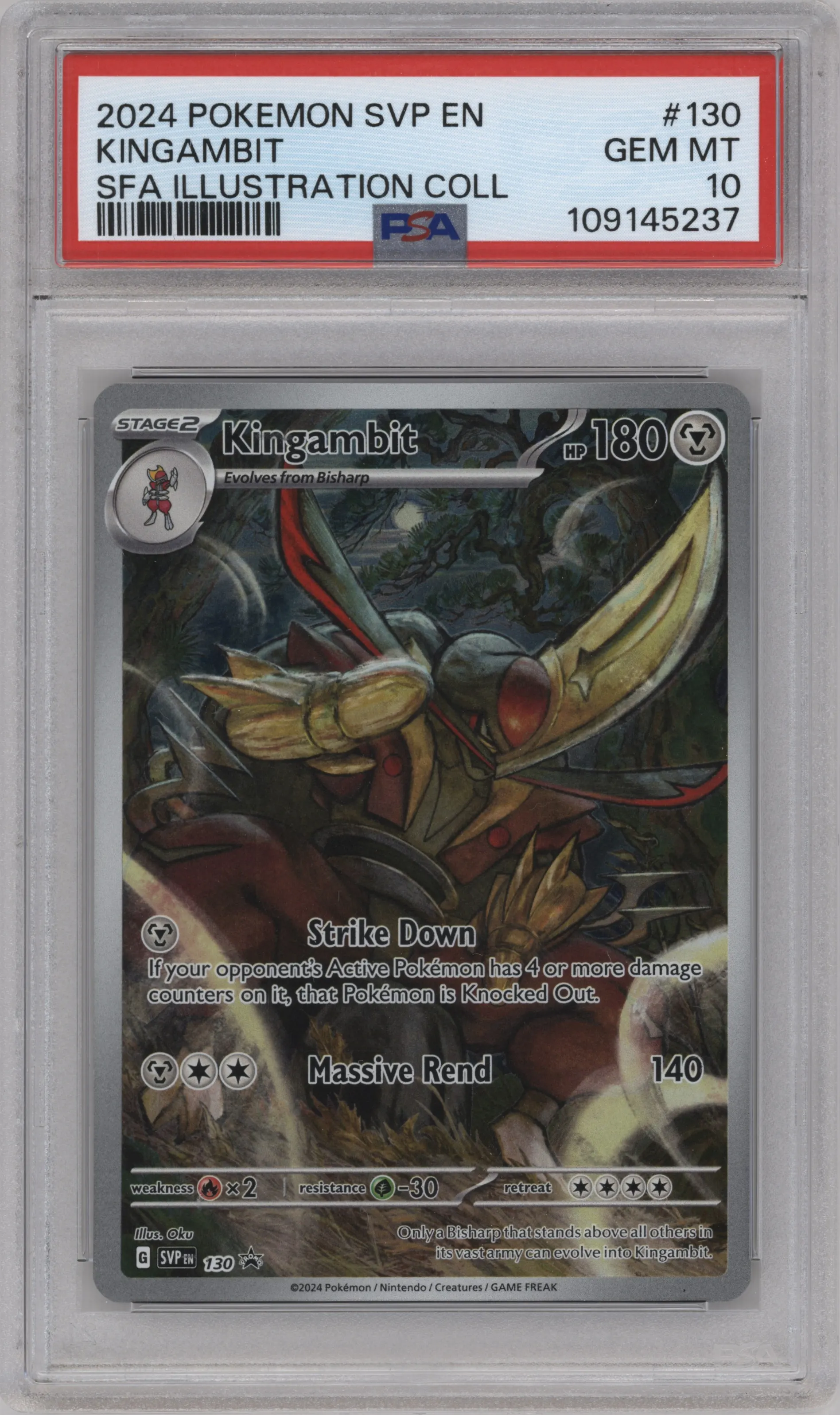 2024 Pokemon SV Kingambit Shrouded Fable Kingambit Illustration Collection #130 PSA 10