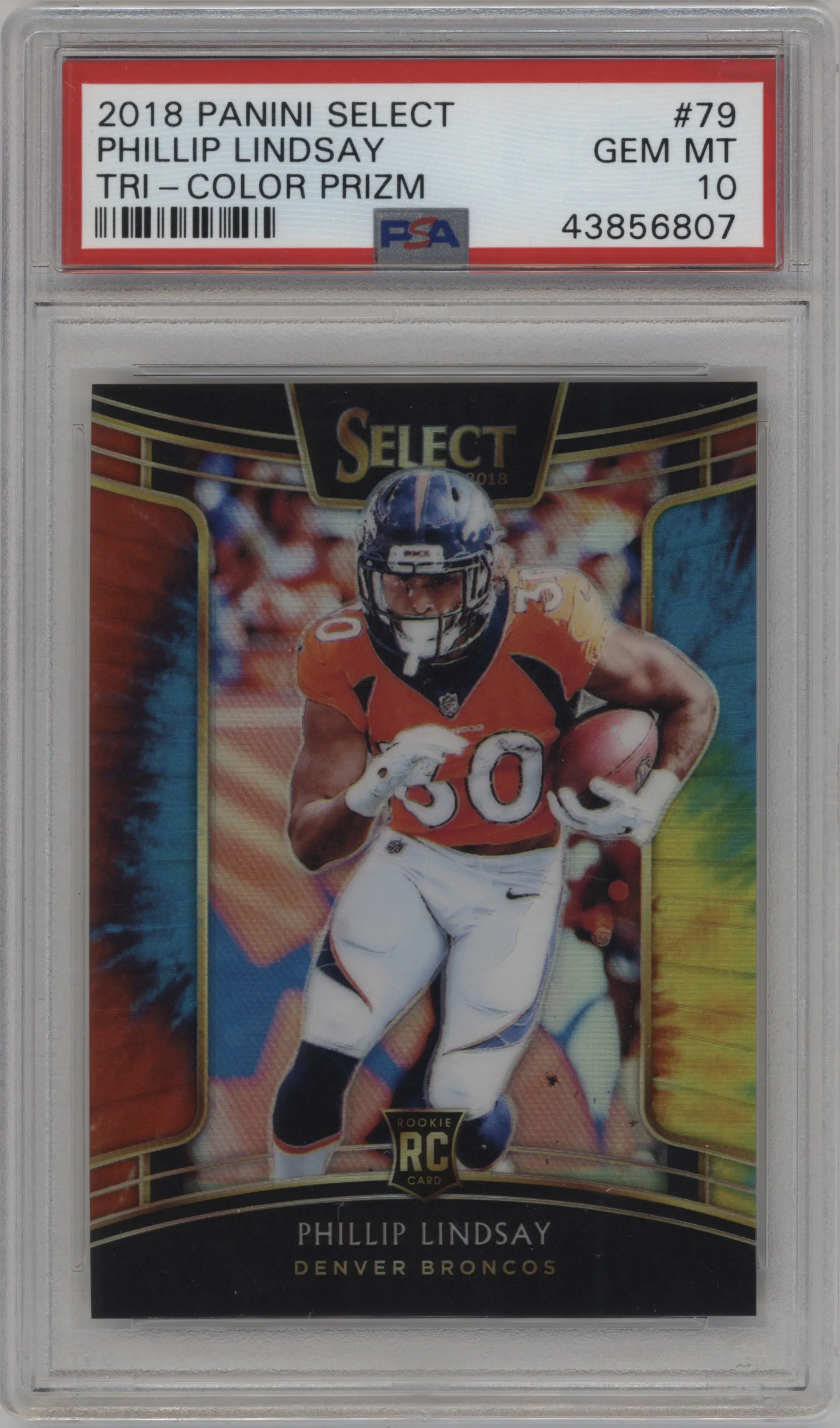 2018 Panini Select Phillip Lindsay Tie-Dye PSA 10