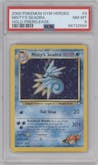 Misty's Seadra from the 2000 Pokemon GH set featuring a Pre-Release parallel graded by PSA and given an overall grade of 8.