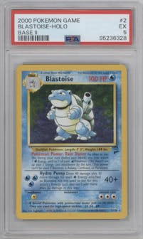 Blastoise from the 2000 Pokemon set graded by PSA and given an overall grade of 5.