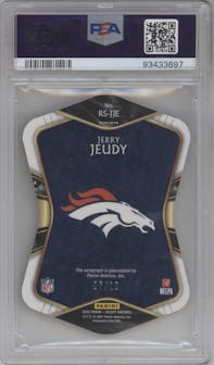 Jerry Jeudy from the 2020 Panini Select set featuring a Die-Cut Gold parallel graded by PSA and given an overall grade of 9.