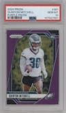 Quinyon Mitchell from the 2024 Panini Prizm set featuring a Purple Prizm parallel graded by PSA and given an overall grade of 10.