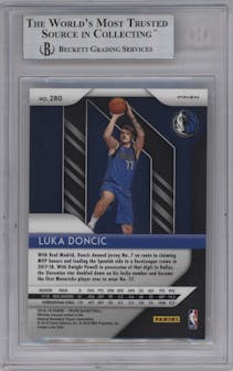 Luka Doncic from the 2018-19 Panini Prizm set featuring a Silver Prizm parallel graded by Beckett and given an overall grade of 9.