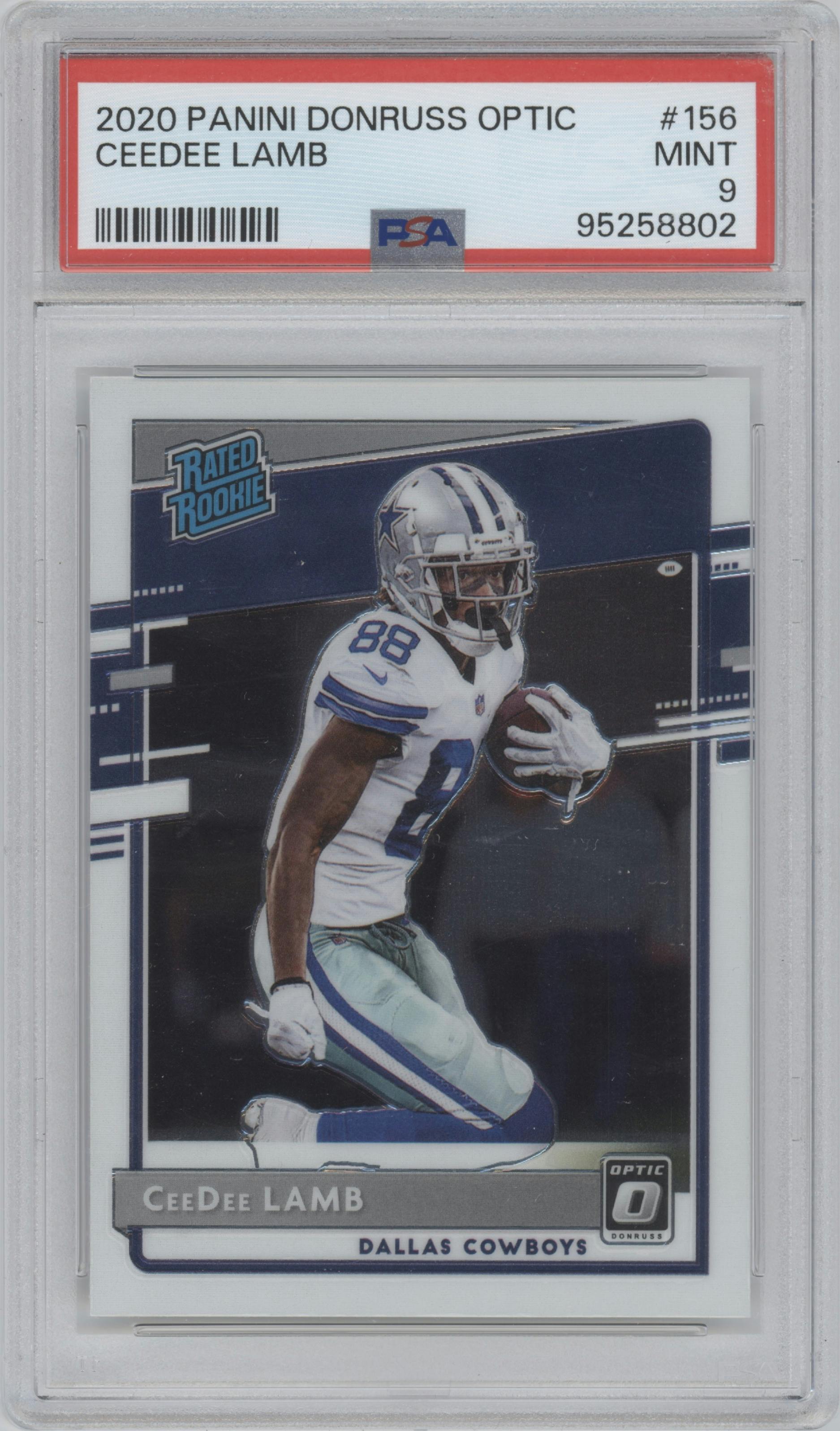 CeeDee Lamb from the 2020 Panini Donruss Optic set graded by PSA and given an overall grade of 9.