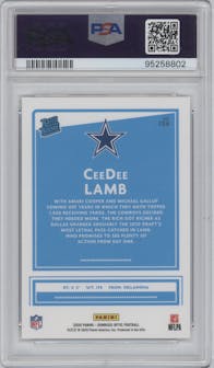 CeeDee Lamb from the 2020 Panini Donruss Optic set graded by PSA and given an overall grade of 9.