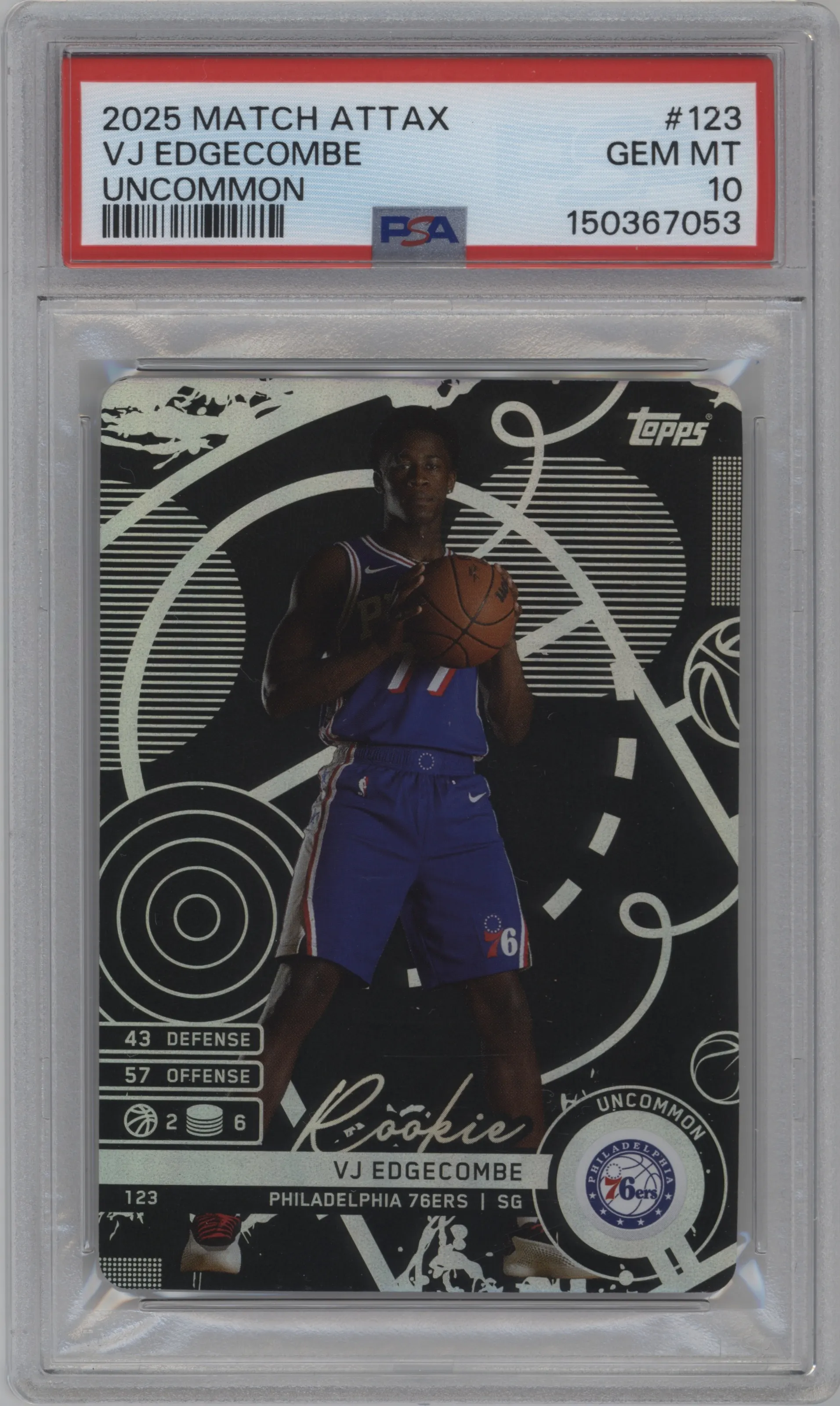 2025 Topps Match Attax VJ Edgecombe Black (Uncommon) #123 PSA 10