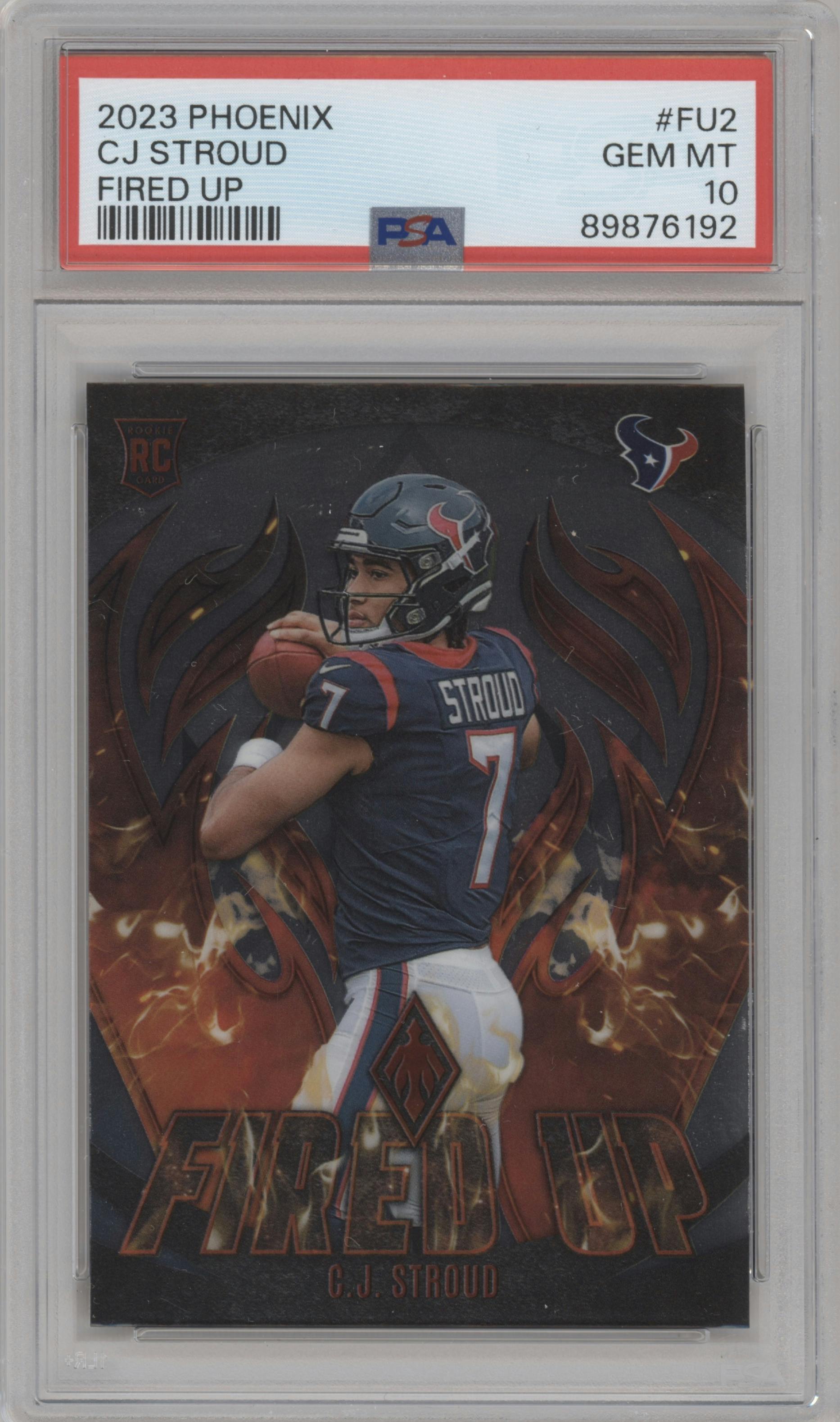 C.J. Stroud from the 2023 Panini Phoenix set graded by PSA and given an overall grade of 10.