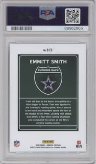 Emmitt Smith from the 2020 Panini Donruss set graded by PSA and given an overall grade of 10.