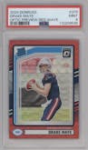 Drake Maye from the 2024 Donruss set featuring a Red Wave parallel graded by PSA and given an overall grade of 9.