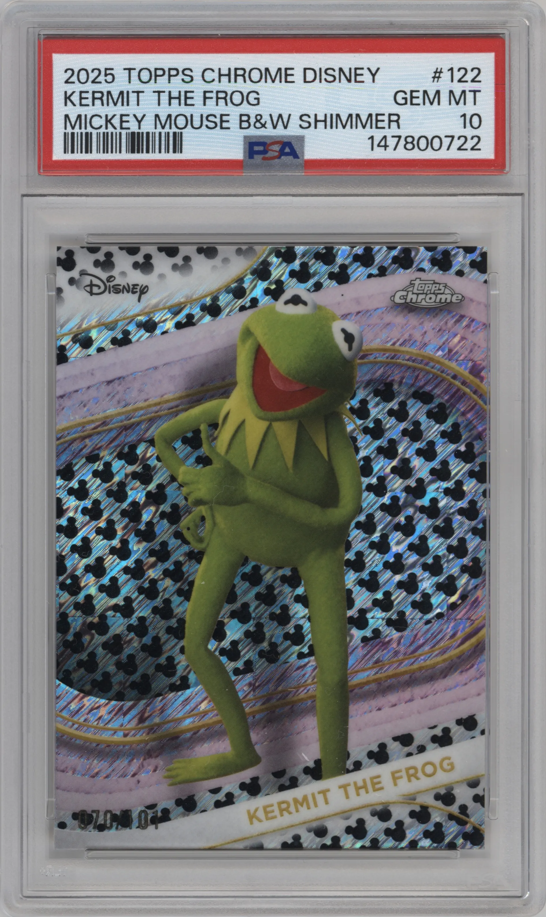 2025 Topps Chrome Disney Kermit The Frog Mickey Mouse Black & White Shimmer #122 PSA 10