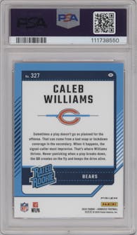 Caleb Williams from the 2024 Donruss set featuring a Pink parallel graded by PSA and given an overall grade of 10.