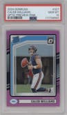 Caleb Williams from the 2024 Donruss set featuring a Pink parallel graded by PSA and given an overall grade of 10.
