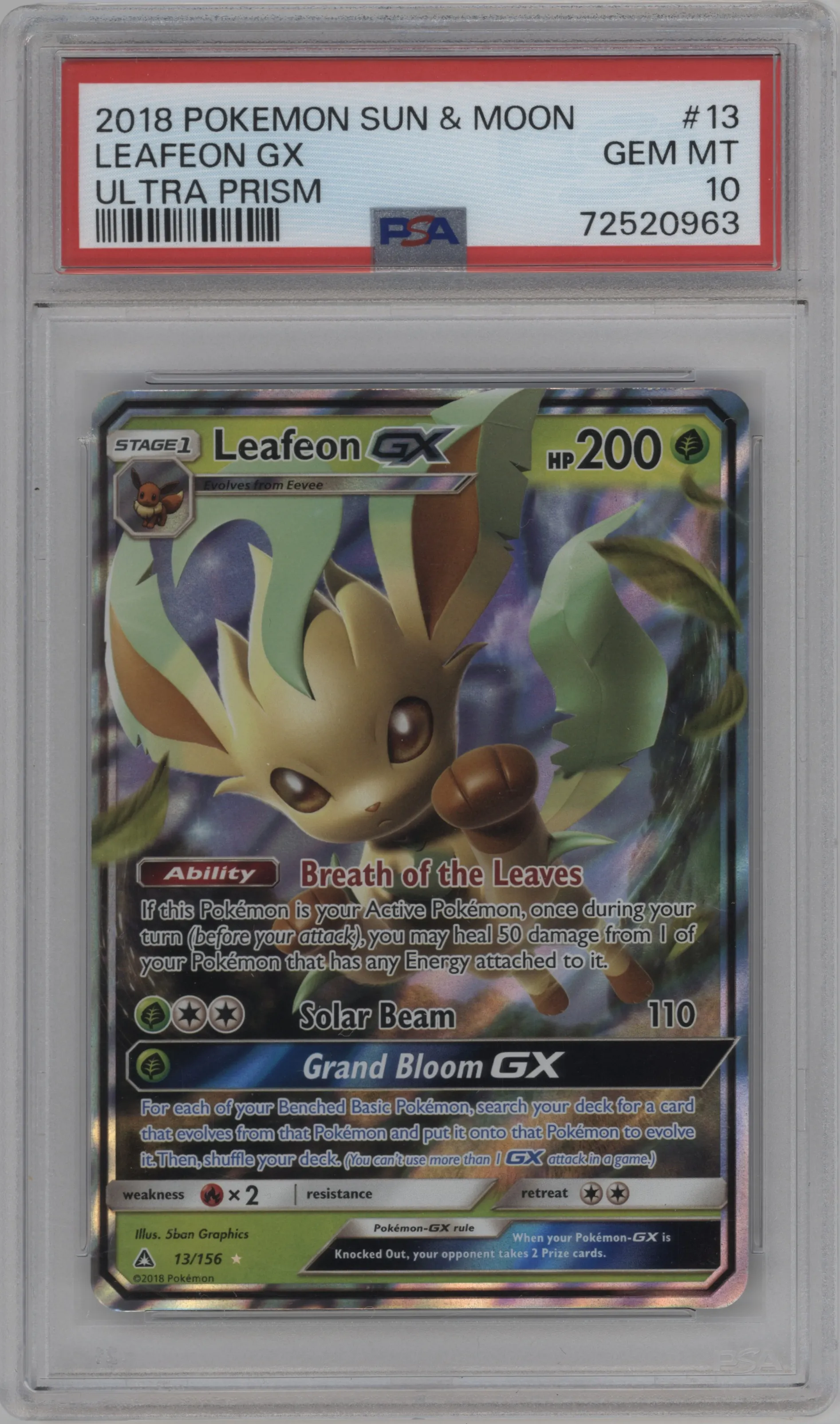 2018 Pokemon S&M Ultra Prism Leafeon GX #13 PSA 10