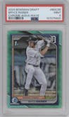 Bryce Rainer from the 2024 Bowman Draft set featuring a Aqua Wave Refractor parallel graded by PSA and given an overall grade of 9.
