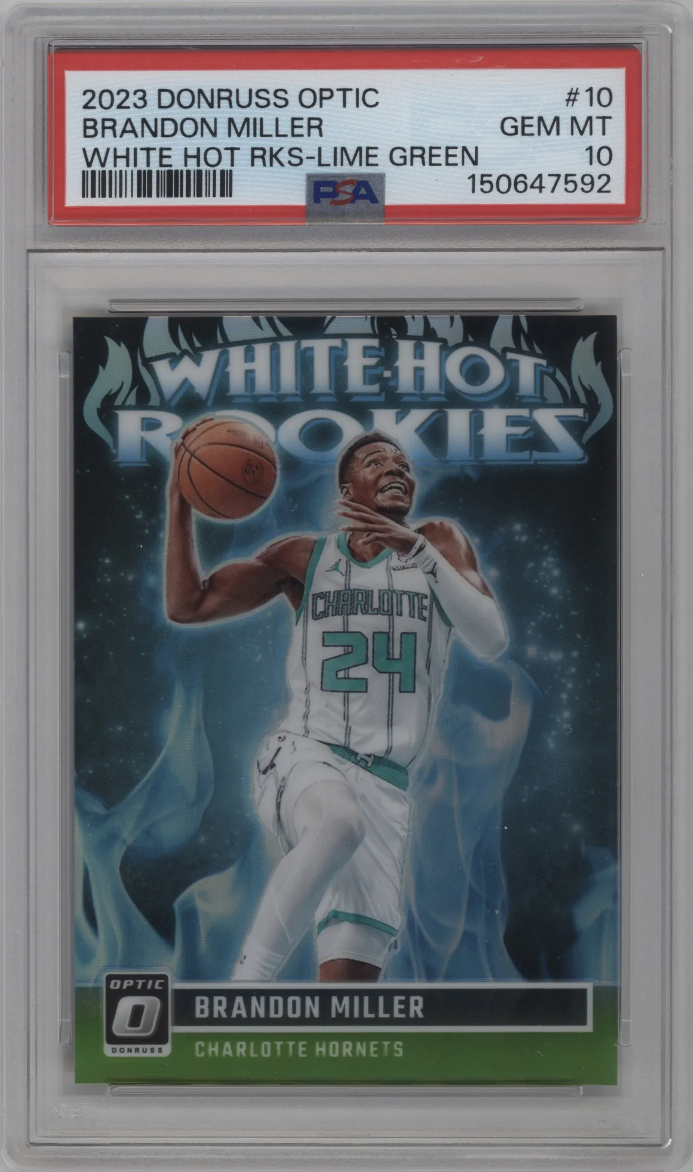 2023 Donruss Optic White Hot Rookies Brandon Miller Lime Green #10 PSA 10