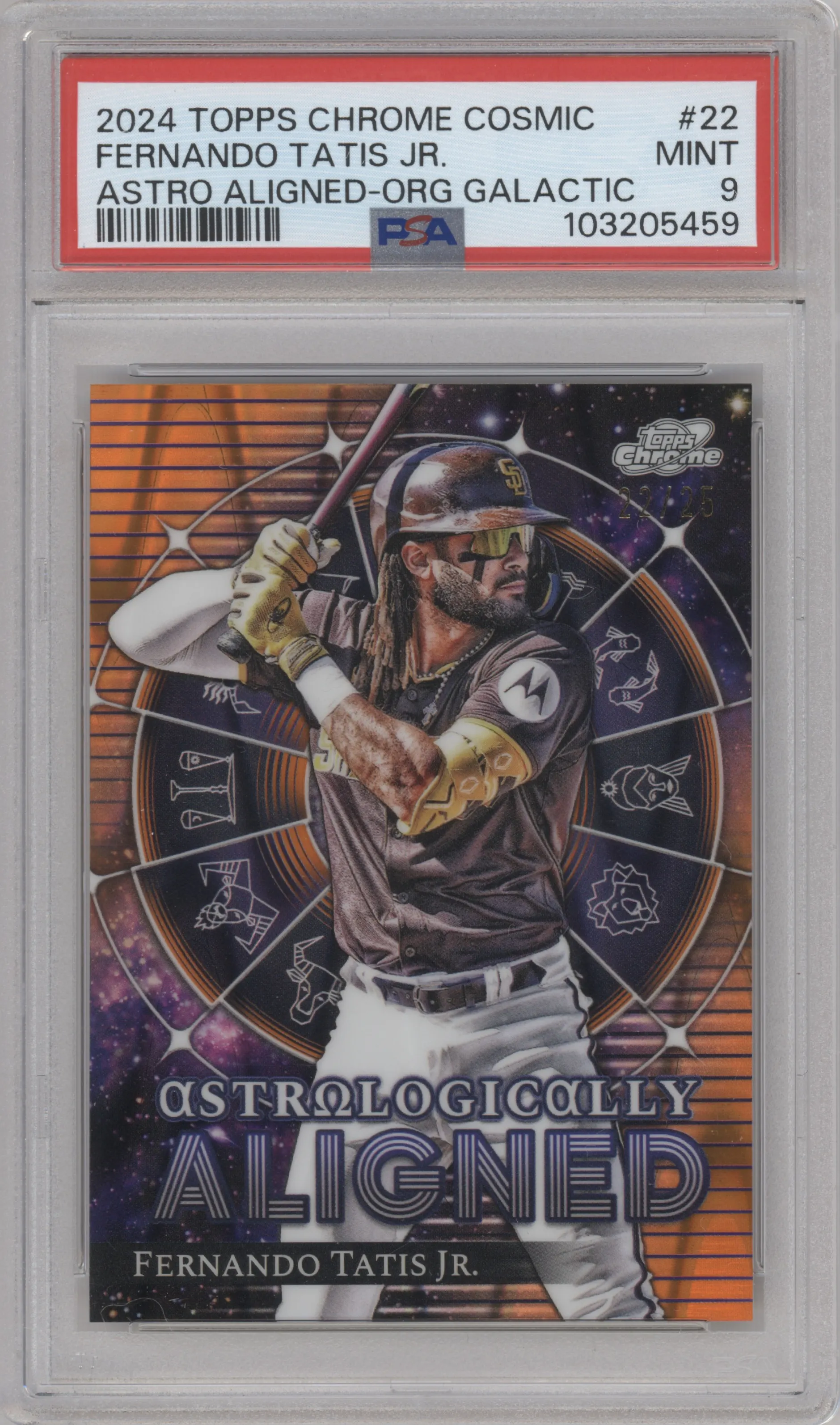 2024 Topps Cosmic Chrome Astrlgclly.Algnd. Fernando Tatis Jr. Orange Galactic Refractors #AA-22 PSA 9