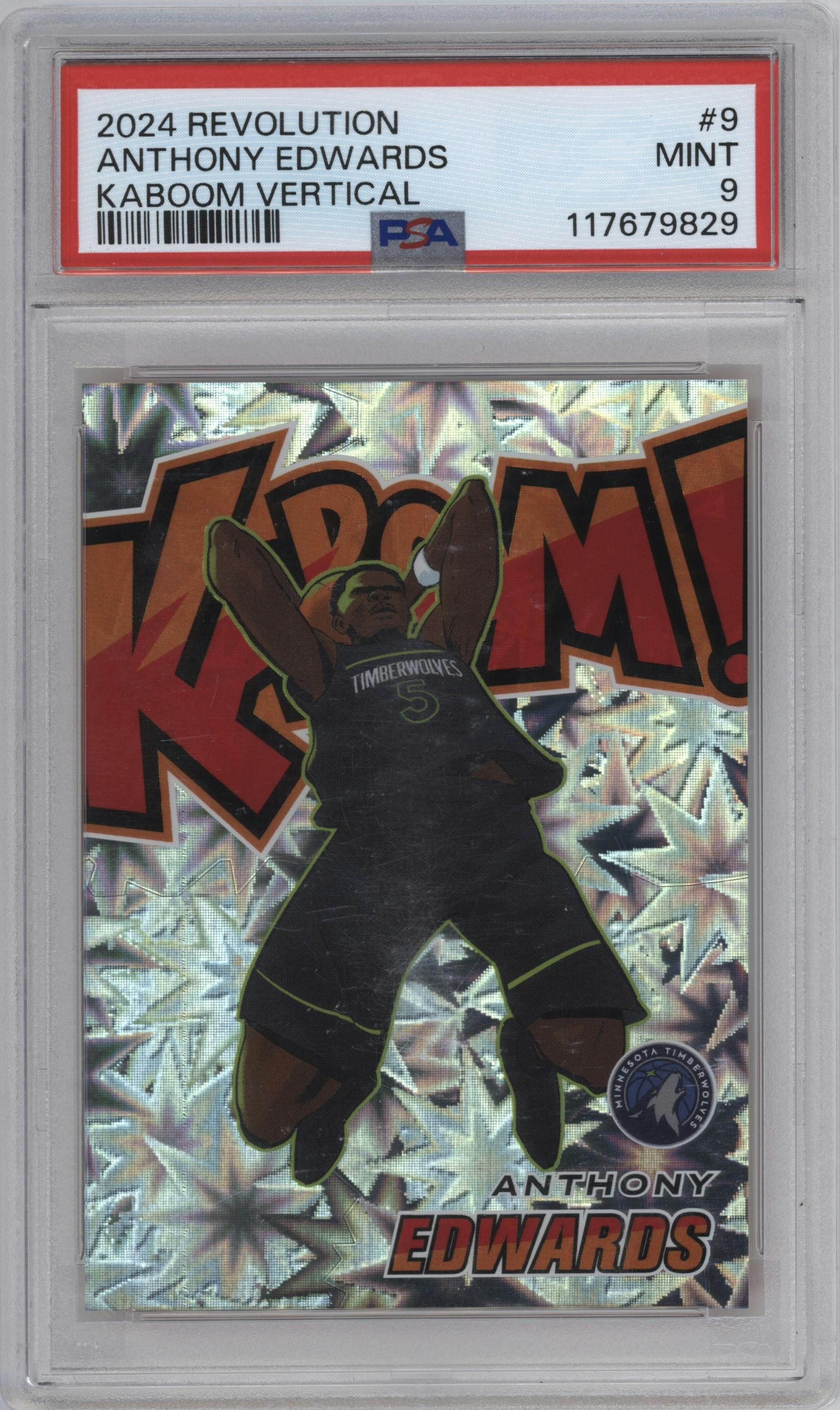 Anthony Edwards from the 2024-25 Panini Revolution set graded by PSA and given an overall grade of 9.