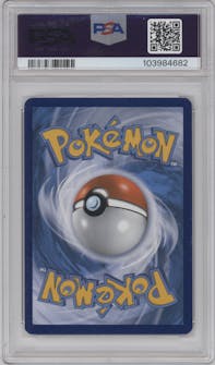 M Rayquaza EX from the 2015 Pokemon XY set graded by PSA and given an overall grade of 7.