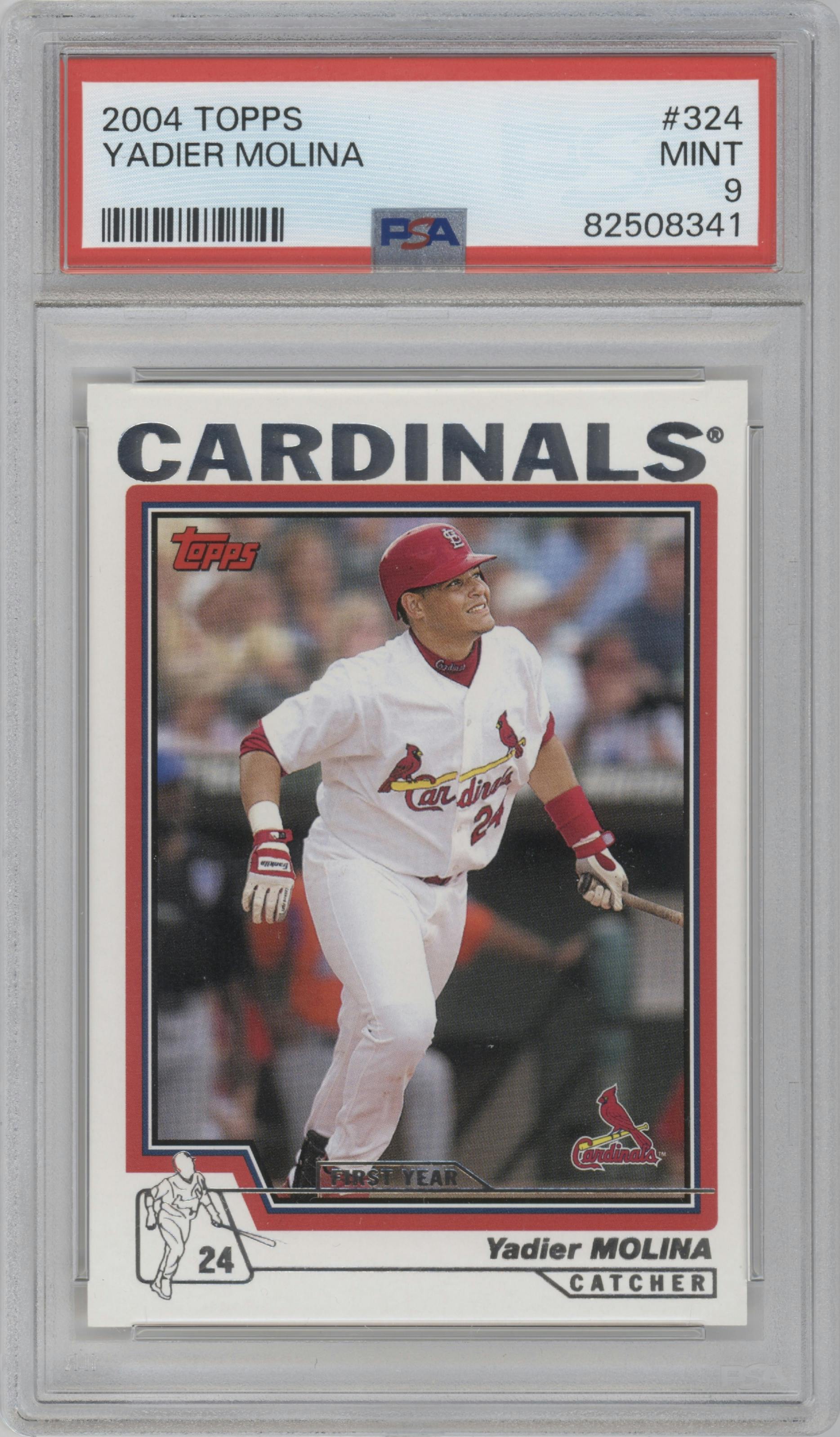 Yadier Molina from the 2004 Topps set graded by PSA and given an overall grade of 9.