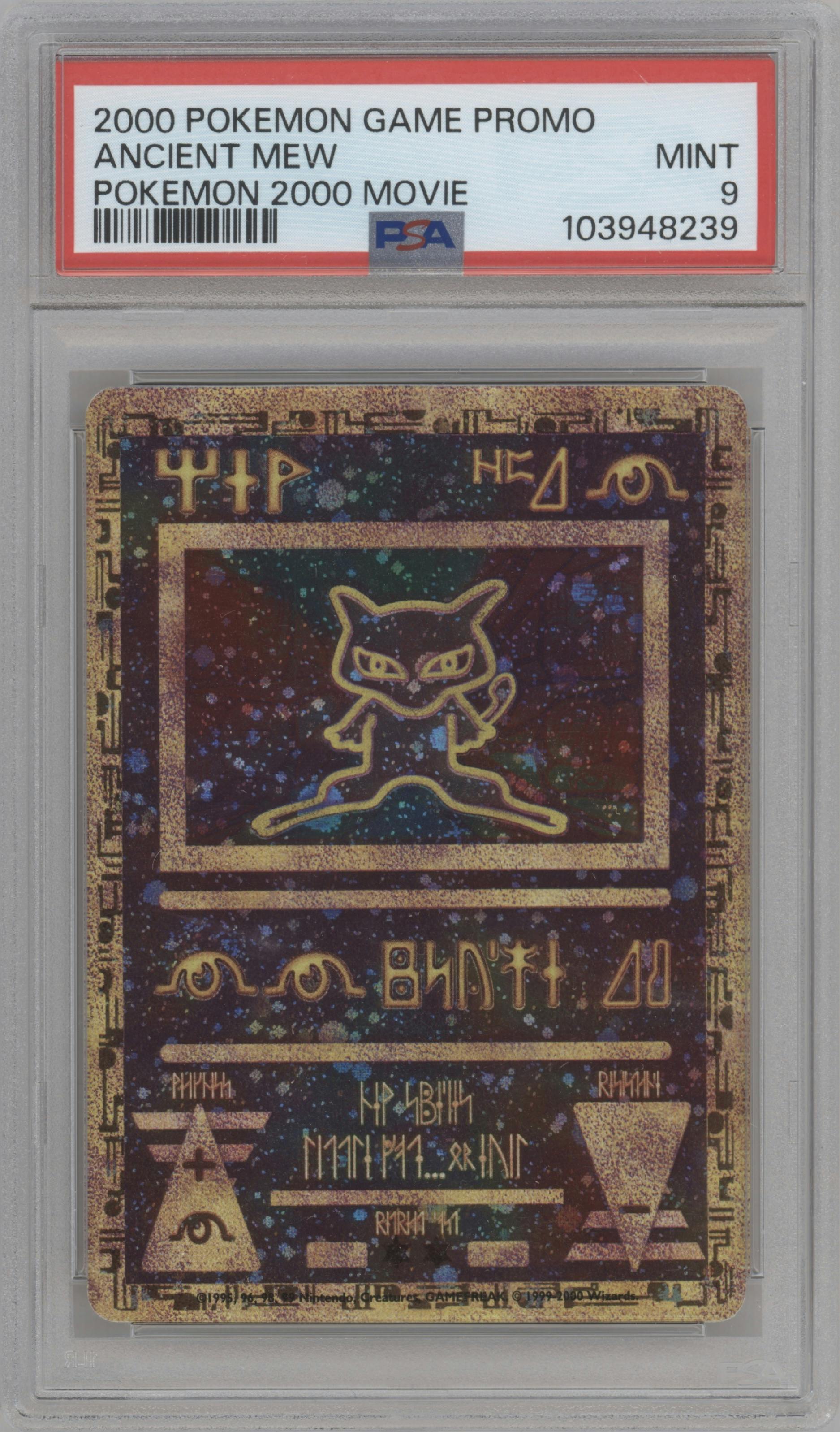 Ancient Mew from the 2000 Pokemon set graded by PSA and given an overall grade of 9.