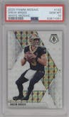 Drew Brees from the 2020 Panini Mosaic set featuring a White Mosaic parallel graded by PSA and given an overall grade of 10.