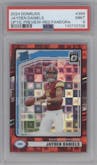 Jayden Daniels from the 2024 Donruss set featuring a Red Pandora parallel graded by PSA and given an overall grade of 9.