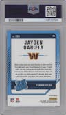 Jayden Daniels from the 2024 Donruss set featuring a Red Pandora parallel graded by PSA and given an overall grade of 9.