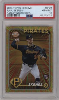 Paul Skenes from the 2024 Topps Chrome Update set graded by PSA and given an overall grade of 10.