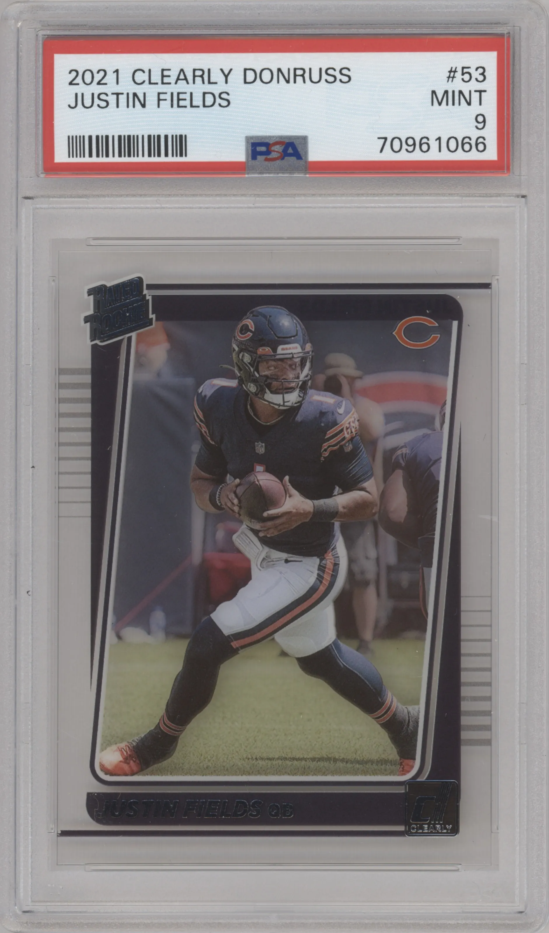 2021 Panini Clearly Donruss Rated Rookie Justin Fields #53 PSA 9