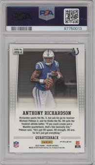 Anthony Richardson from the 2023 Panini Prizm set graded by PSA and given an overall grade of 10.