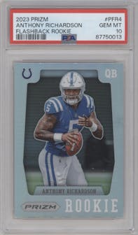 Anthony Richardson from the 2023 Panini Prizm set graded by PSA and given an overall grade of 10.