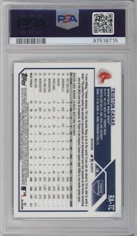 Triston Casas from the 2023 Topps Chrome set featuring a Refractor parallel graded by PSA and given an overall grade of 10.