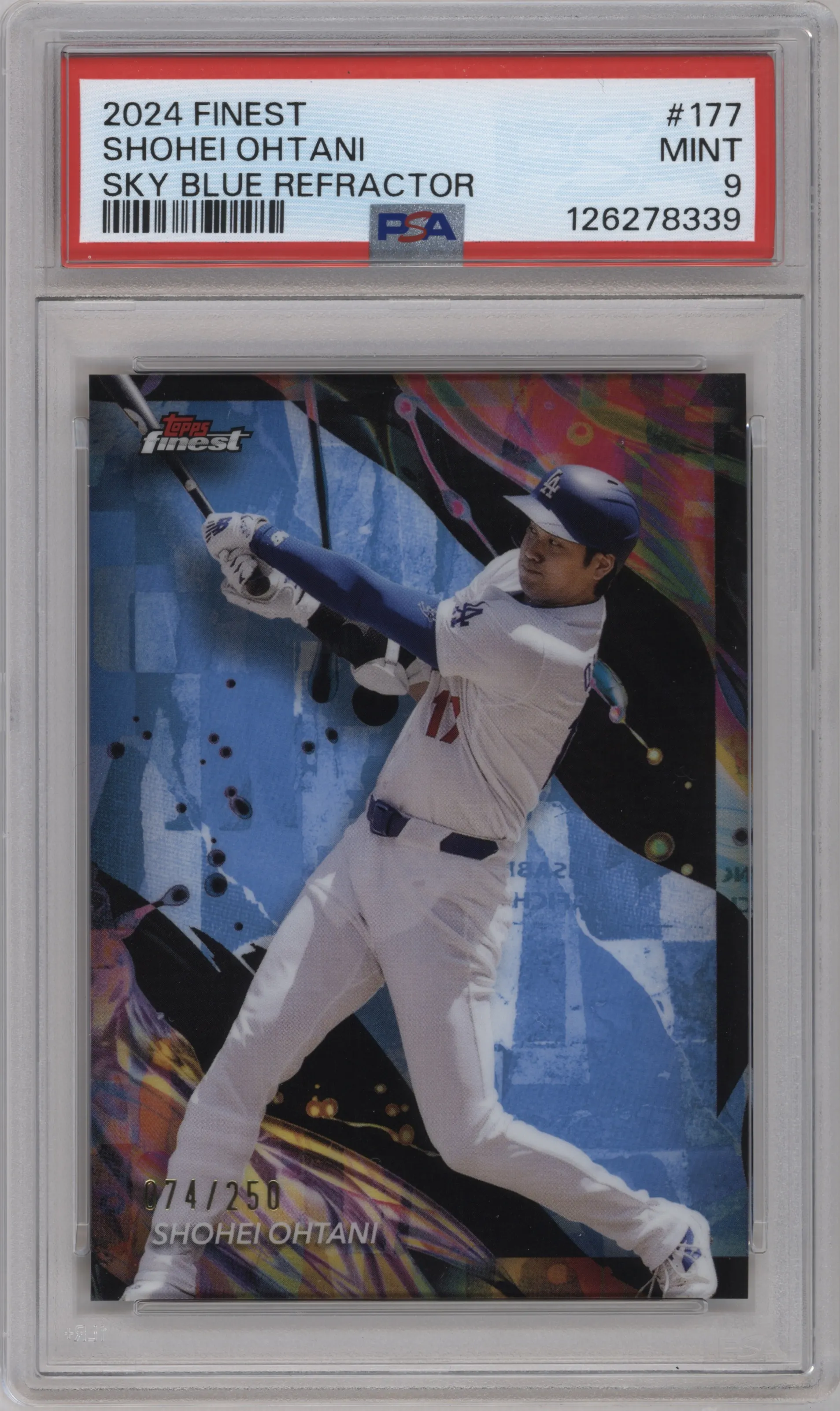 2024 Topps Finest Shohei Ohtani Sky Blue Refractor #177 PSA 9