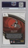 Nick Chubb from the 2018 Panini Select set featuring a Silver Prizm parallel graded by PSA and given an overall grade of 9.