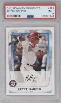 Bryce Harper from the 2011 Bowman set graded by PSA and given an overall grade of 9.