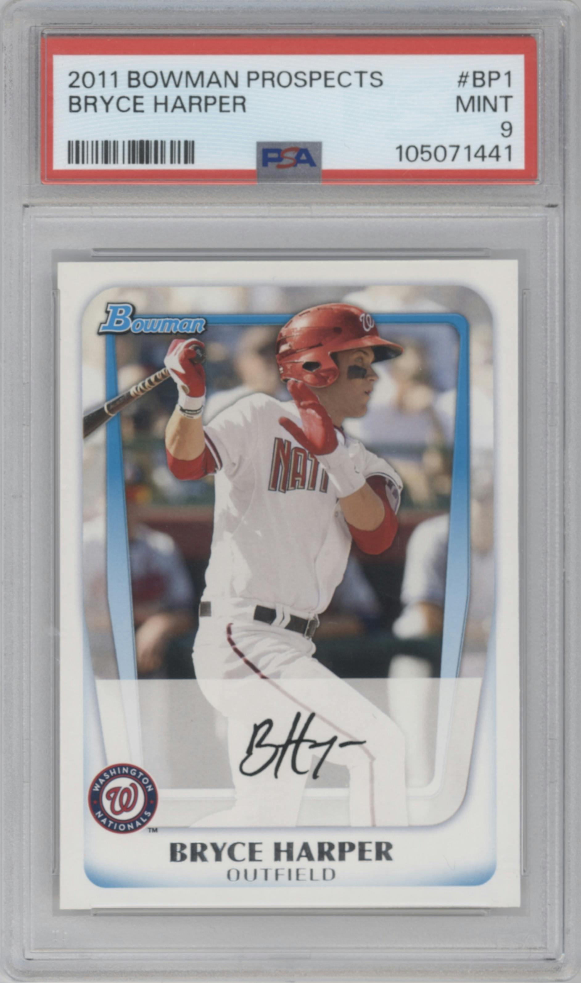 Bryce Harper from the 2011 Bowman set graded by PSA and given an overall grade of 9.