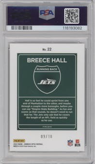 Breece Hall from the 2024 Donruss Optic set featuring a Gold parallel graded by PSA and given an overall grade of 10.
