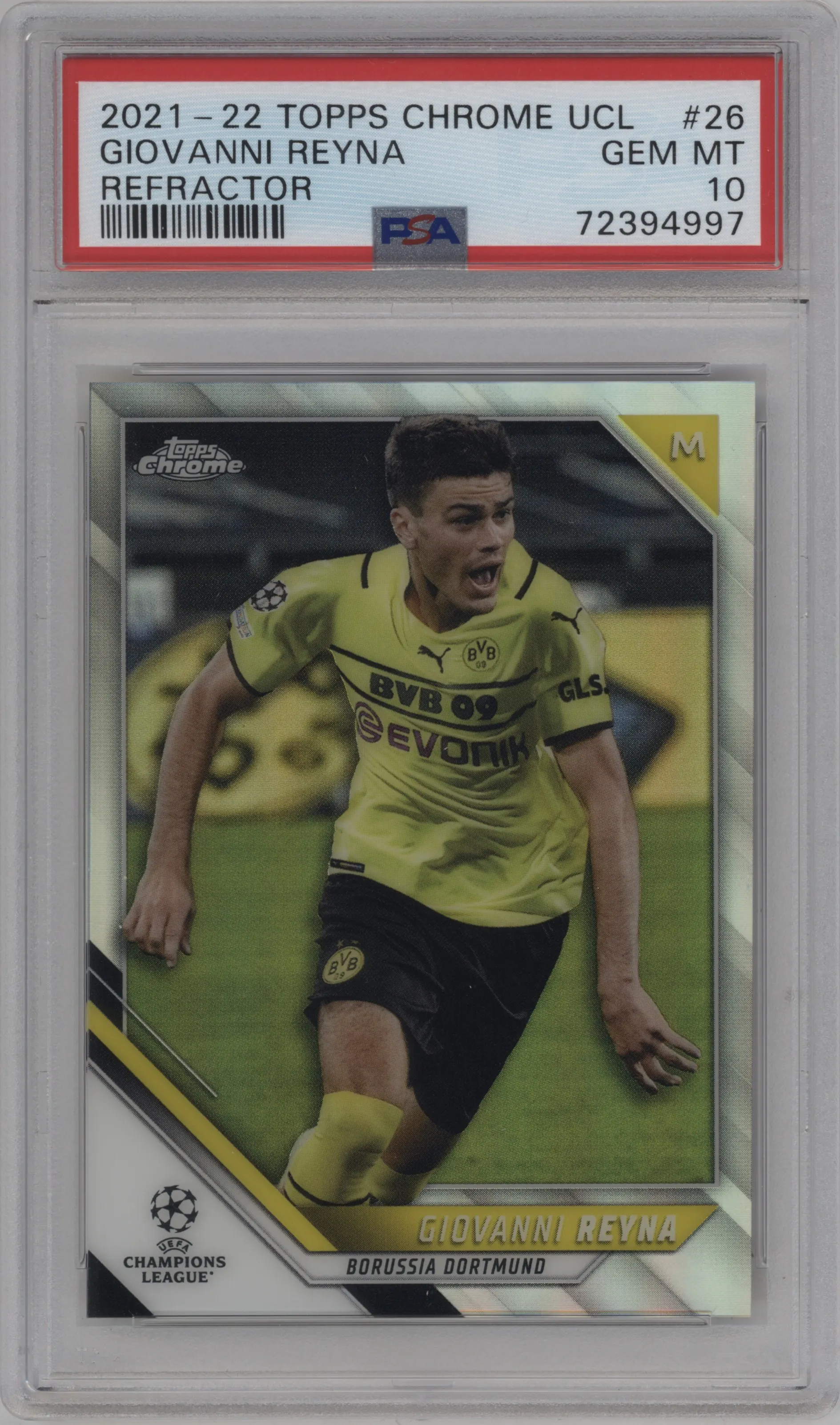 2021 Topps Chrome UEFA Champions League Giovanni Reyna Refractor PSA 10
