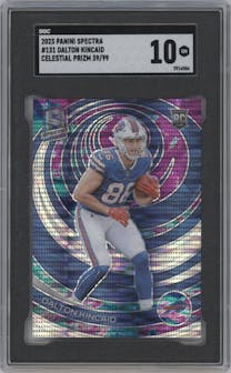 Dalton Kincaid from the 2023 Panini Spectra set featuring a Celestial parallel graded by SGC and given an overall grade of 10.