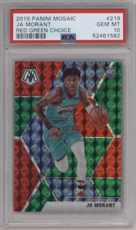 Ja Morant from the 2019-20 Panini Mosaic  set featuring a Choice Red&Green parallel graded by PSA and given an overall grade of 10.